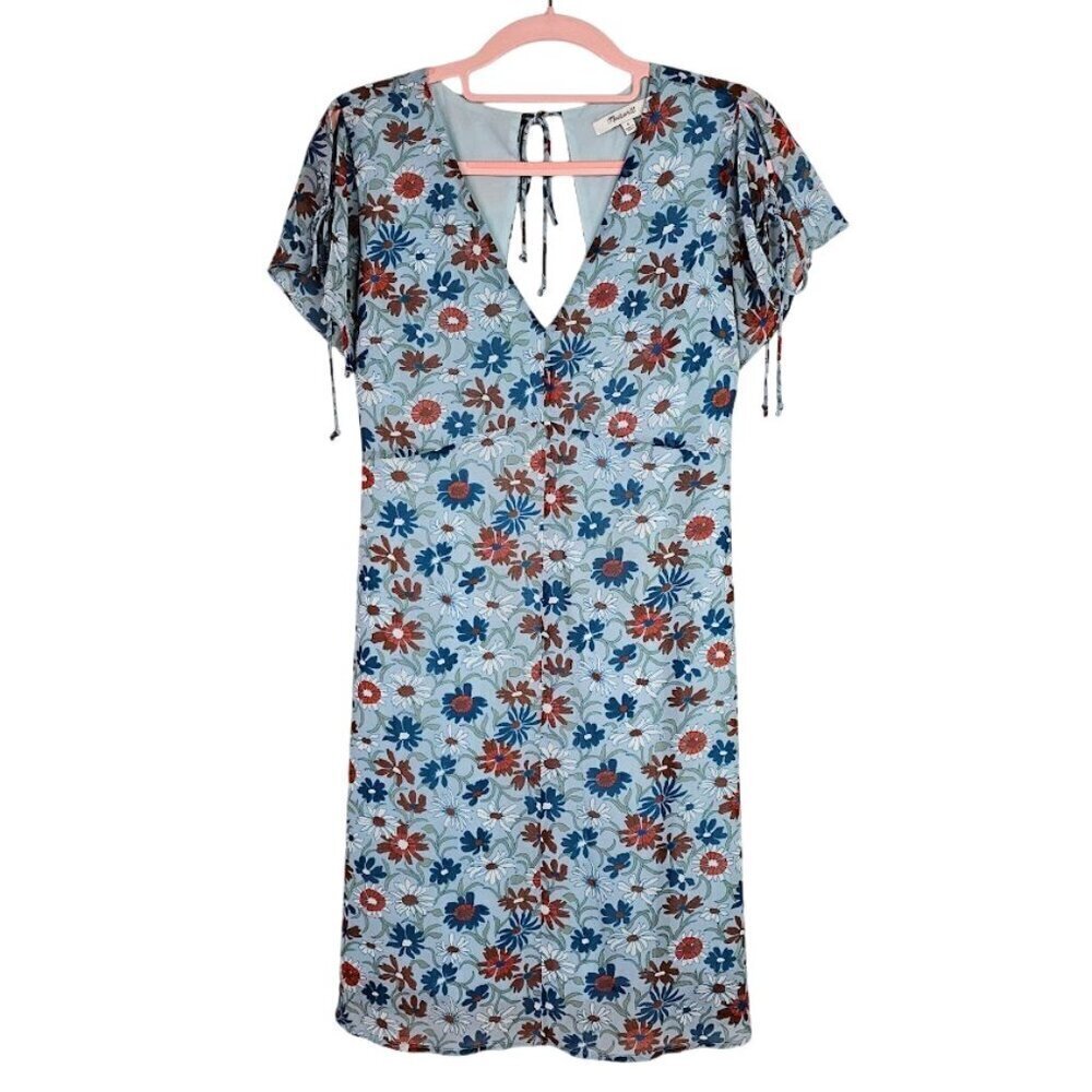 MADEWELL Dress size 0 XS WILDFLOWER GARDEN BLUE FLORAL Spring Summer Open Back